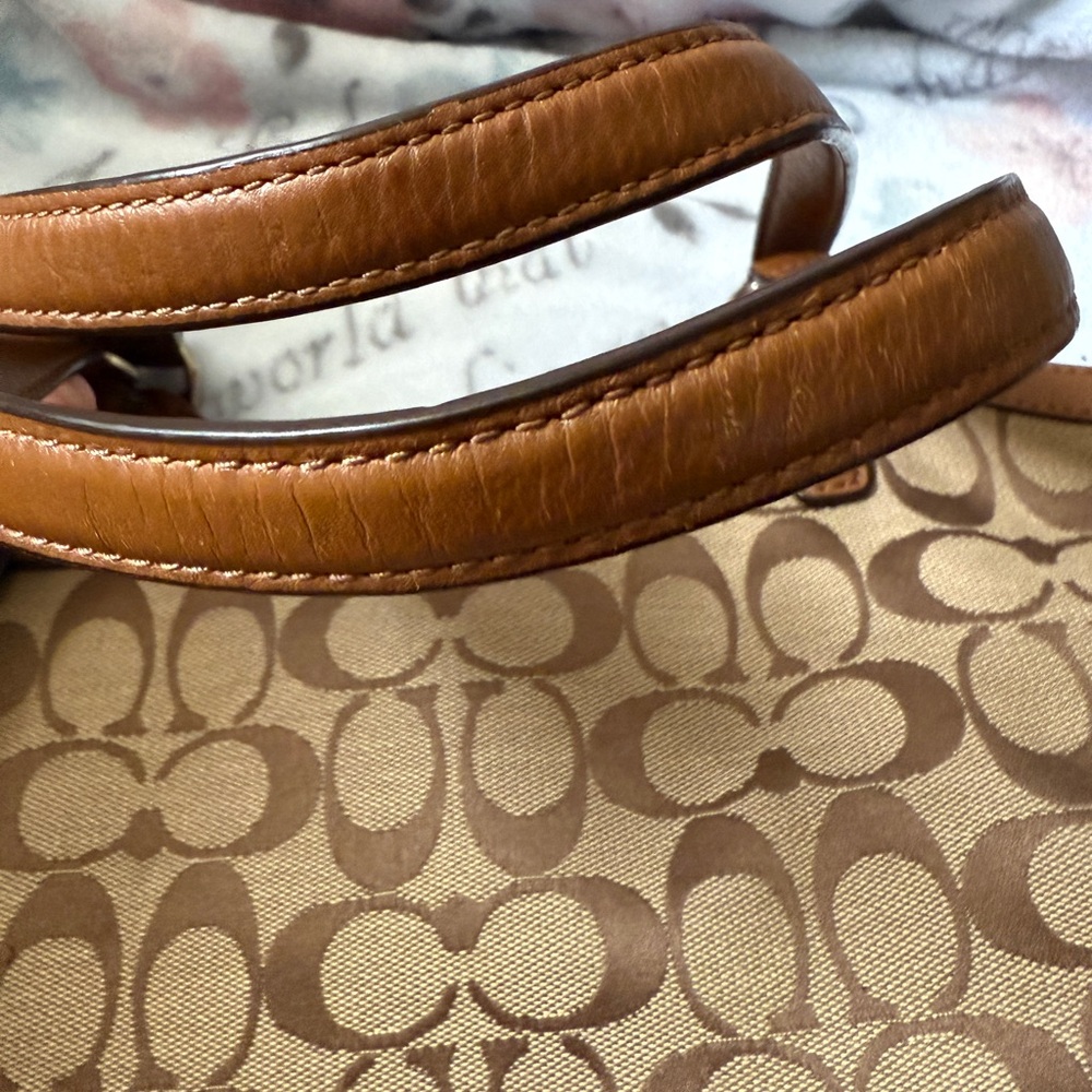 COACH F31444 Signature Snakeskin Stripe Saddle Tote Khaki Shoulder Bag EUC - Picture 8 of 16